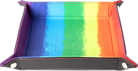 MDG Folding Dice Tray with Leather Backing 10"x 10" - Watercolour Rainbow
